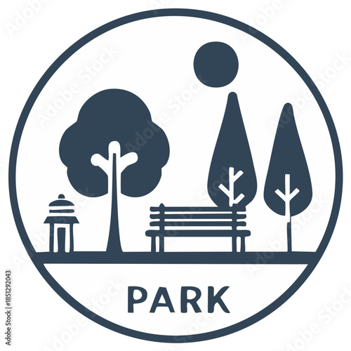 Park Illustration with Trees Bench Fire Hydrant and Sun in Circular Design