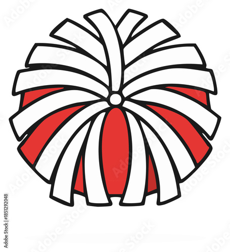 Red and white cheerleader pom pom vector graphic icon for sports and team spirit