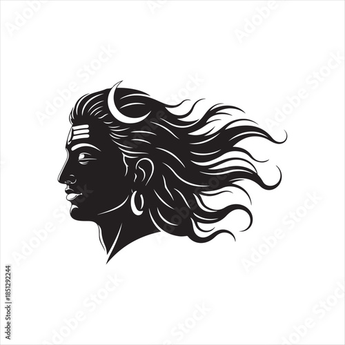Ancient God Head Profile Artwork With Matted Hair Design Vector