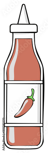 Vector illustration of a hot sauce bottle with chili pepper.