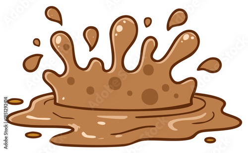Cartoon Mud Splash with Drops and Splatter on White Background