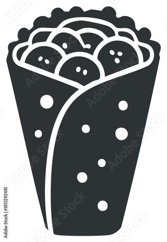 Simple graphic icon of a delicious falafel wrap or burrito suitable for fast food menus