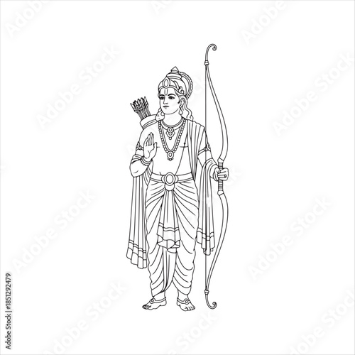 Ancient Hindu God Holding Bow and Arrows
