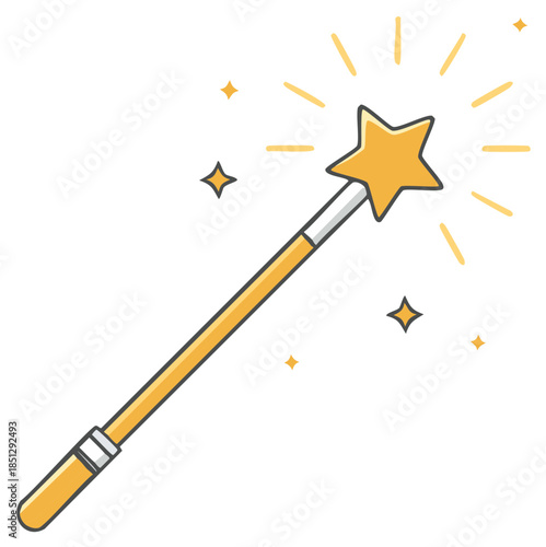 Sparkling golden star magic wand creating mystical light and enchantment cartoon vector illustration