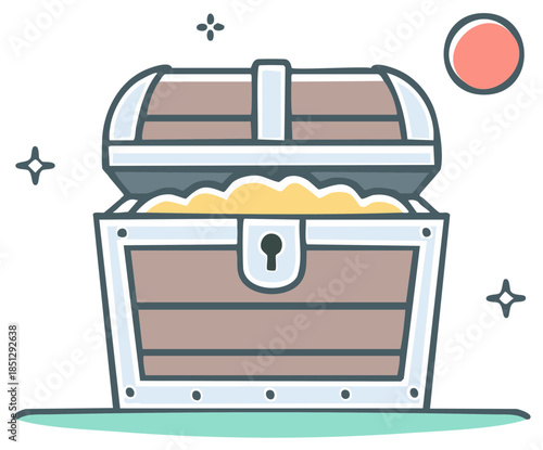 Vintage Treasure Chest Filled with Gold Coins and Jewels Sparkles