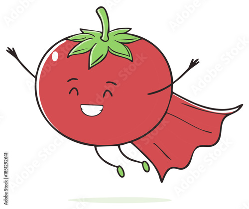 Flying Tomato Cartoon Character with Cape Illustration for Kids