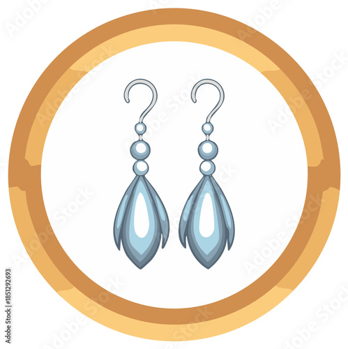 Elegant silver dangle earrings cartoon icon. Fashion jewelry accessory illustration with teardrop gems.