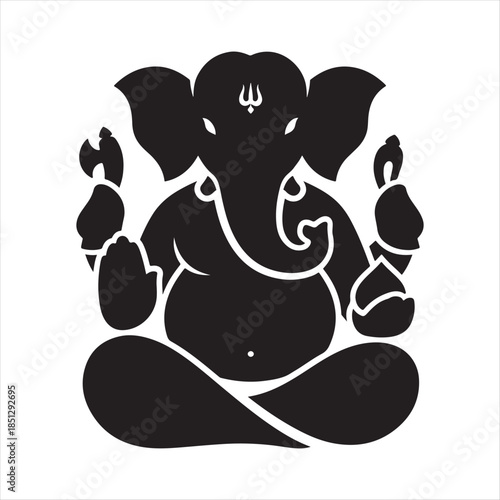 Black Silhouette Illustration Of Hindu God Ganesha Sitting Vector