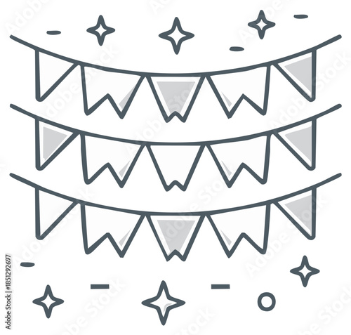 Festive Bunting Flags and Stars Decoration Simple Outline Graphic