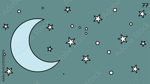 Crescent moon and stars in night sky illustration