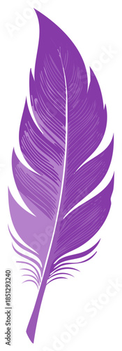 Vibrant purple feather illustration with elegant form and intricate textured details
