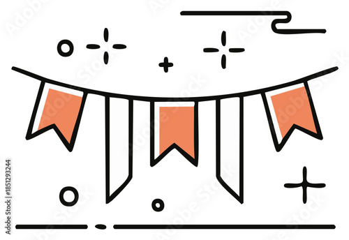 Bunting flags celebration decoration. Holiday festive decoration, party symbols and fun.