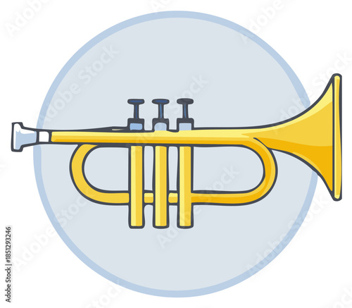 Cartoon Trumpet Illustration Inside A Blue Circle Element