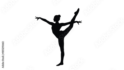 Silhouette of a ballerina performing a grand jete with arms extended