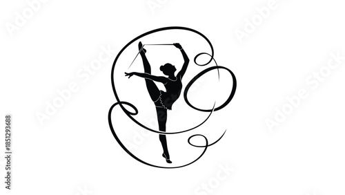 Silhouette of a person dancing with a ribbon in a circular motion