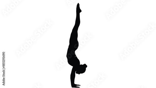 Silhouette of a person doing a handstand against a white background