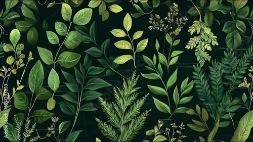 Vibrant green leaves on dark background for nature designs