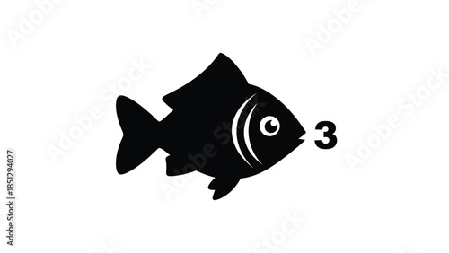 Black silhouette of fish with number three symbol on side