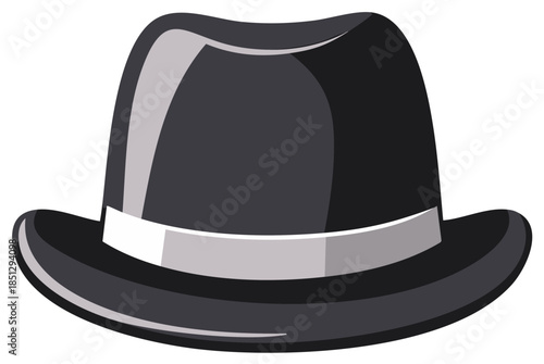 Classic black fedora hat with a grey band, vintage gentleman's headwear vector illustration