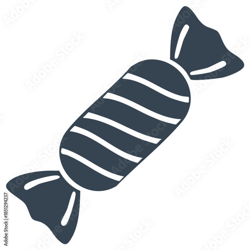Simple glyph icon of a striped candy in a twisted wrapper. Sweet food vector illustration.