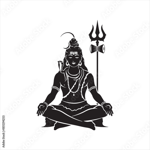 Meditation Pose Depiction Of Hindu God Shiva With Trident Vector