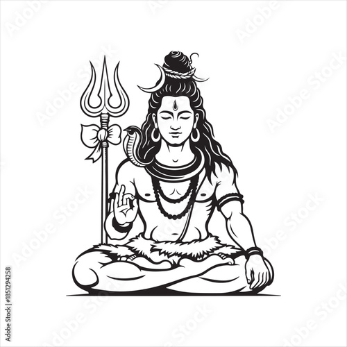 Meditation Pose Hindu God Shiva Sitting Cross-legged Vector