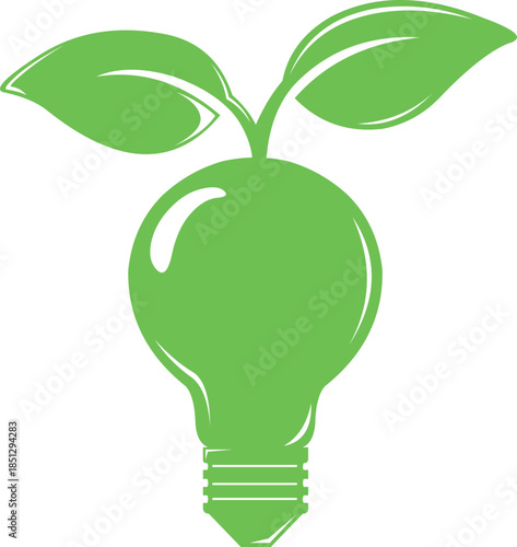 vector illustration green icon of a lightbulb and plant leaves in the concept of sustainable energy