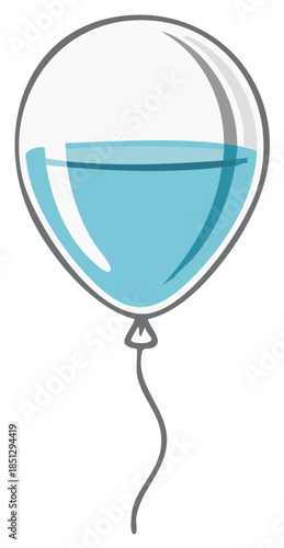 Stylized illustration of a balloon partially filled with blue liquid and a string