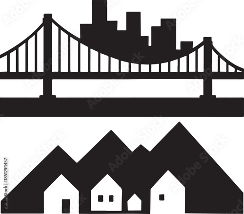 Urban bridge and suburban homes Vector