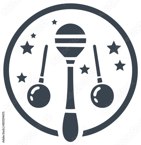 Silhouette of Musical Instruments with Stars in a Circle Frame