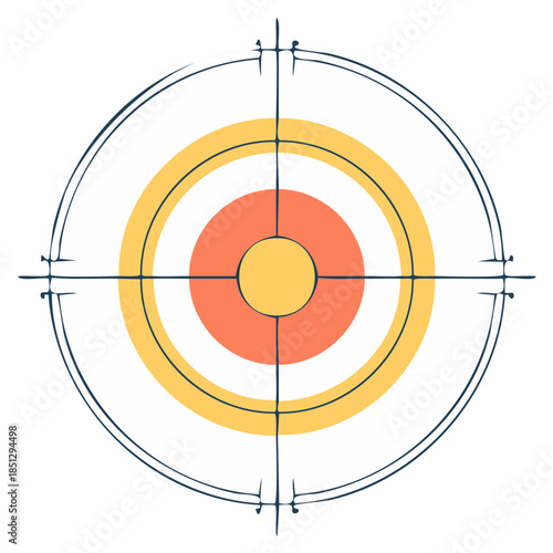 Graphic illustration of a sniper scope with crosshairs aiming at a colorful bullseye