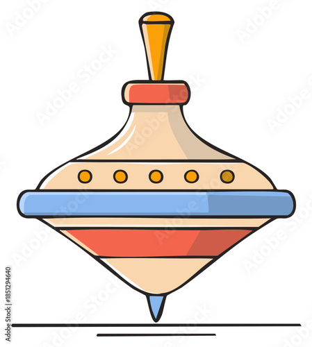 Classic colorful spinning top toy illustration in a retro cartoon style