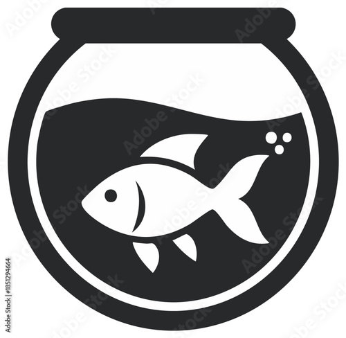Stylized Fish Graphic Icon Fishbowl Aquarium Pet Underwater Bubbles Silhouette
