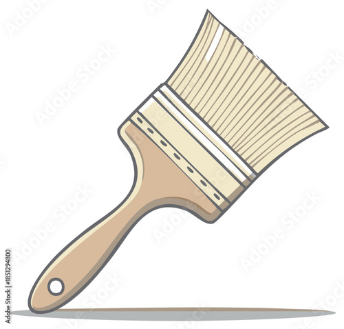 Cartoon paintbrush with a wooden handle and bristles for painting or decorating
