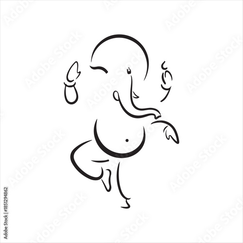 Simple Line Drawing Baby Elephant Dancing Pose Vector