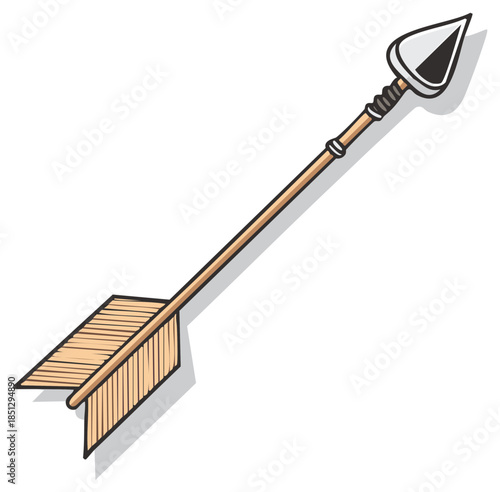 Cartoon illustration of a primitive wooden arrow with a sharp arrowhead