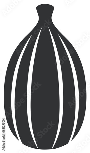 Striking black and white icon of a stylized amphora vase with curved lines