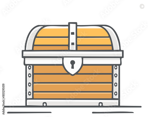 Charming cartoon wooden treasure chest with metal bands and secure keyhole illustration