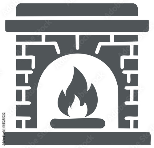 Classic Fireplace Hearth with Blazing Flames Vector Icon for Home Comfort and Warmth
