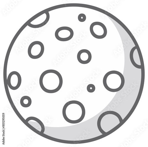 Craters and Moon surface line drawing with shadows concept isolated