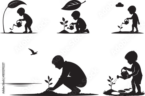 Children engaging in gardening activities Vector