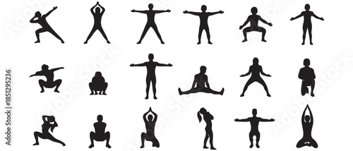 Yoga Fitness Exercise Silhouette Poses Vector Set