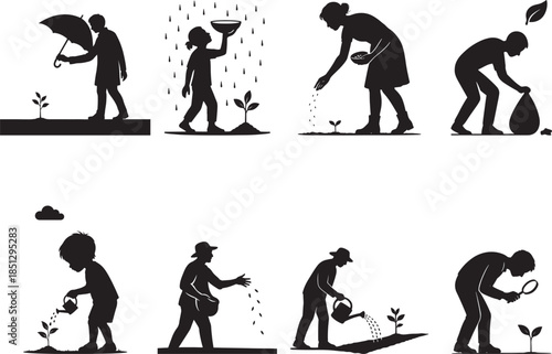 People engaging in gardening activities Vector