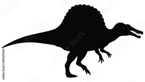 Black silhouette of a dinosaur with a large frill and sharp teeth