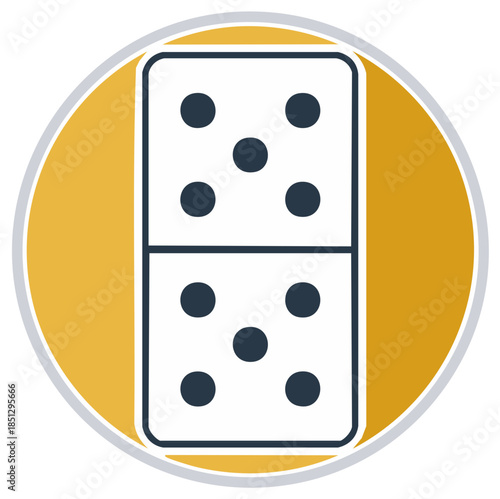 Domino tile double five on gold round background. Concept luck gamble