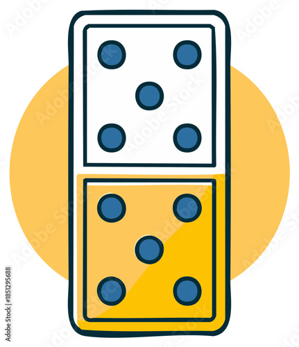 Domino tile with five and four pips, isolated board game piece with graphic style and hand drawn style