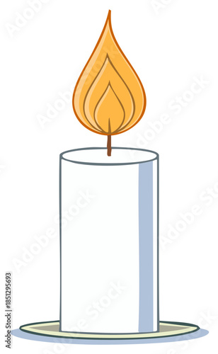 Burning Candle Illustration on Candle Holder with Yellow Flames
