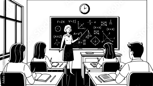 A teacher is teaching students in a classroom setting
