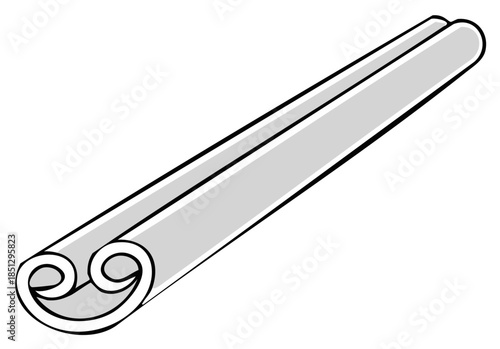Abstract illustration of a cinnamon stick with curved edges and light grey shading