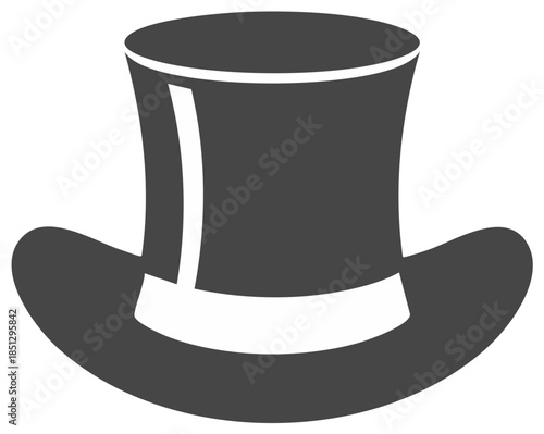 Elegant Top Hat Icon with White Ribbon, Formal Wear Accessory, Stylish Headwear Glyph